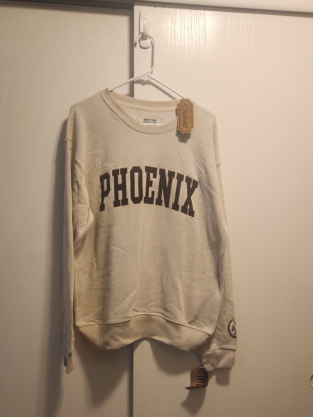 Phoenix Crewneck Sweatshirt - Cream with Brown Lettering